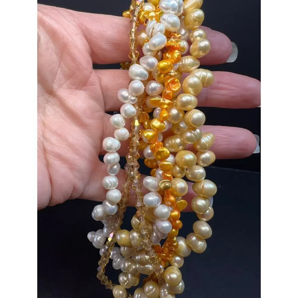 NEW yellow freshwater pearl multi strand necklace with sterling silver clasp